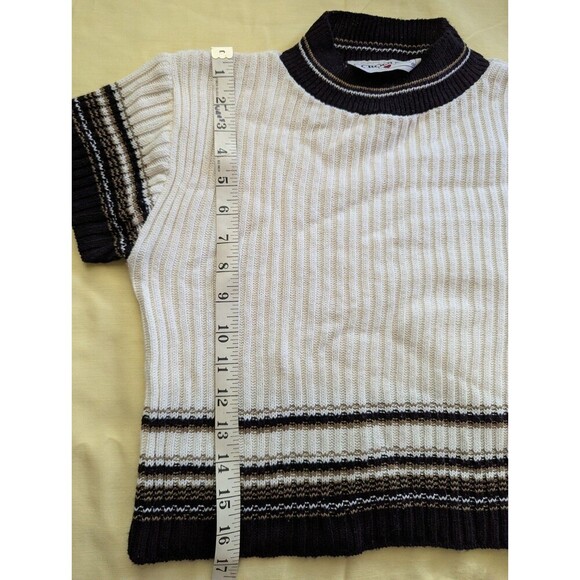 VINTAGE 90'S Cropped Short Sleeve Striped Knit Sweater - Picture 1 of 2